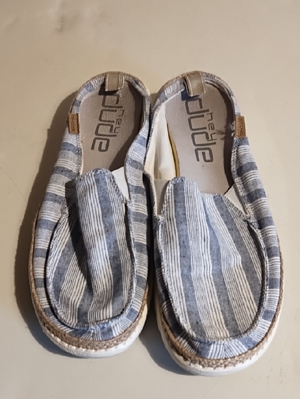 Hey Dude Women's s Slip-On Striped Canvas Sneakers in Blue and White